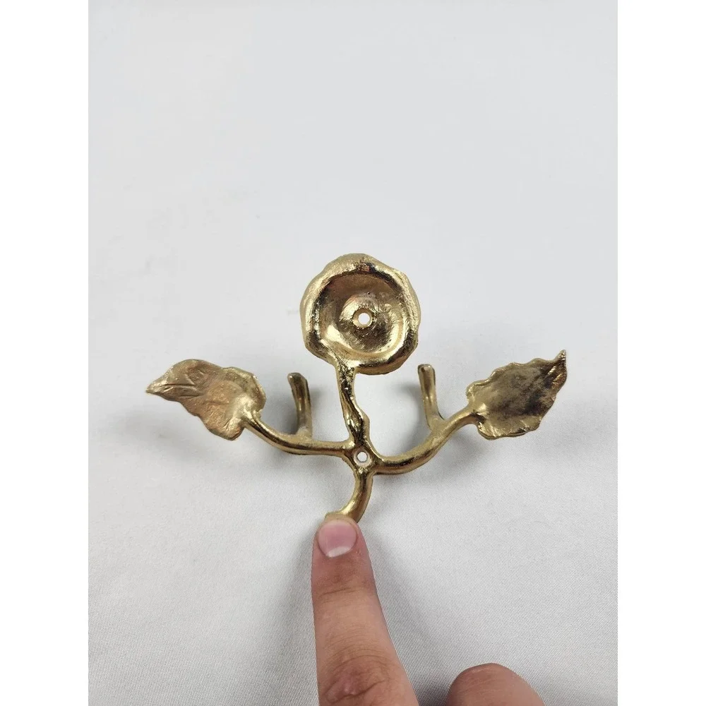 Vintage Brass Rose Double Wall Hook Floral Coat Key Towel Hanger Cottage Decor